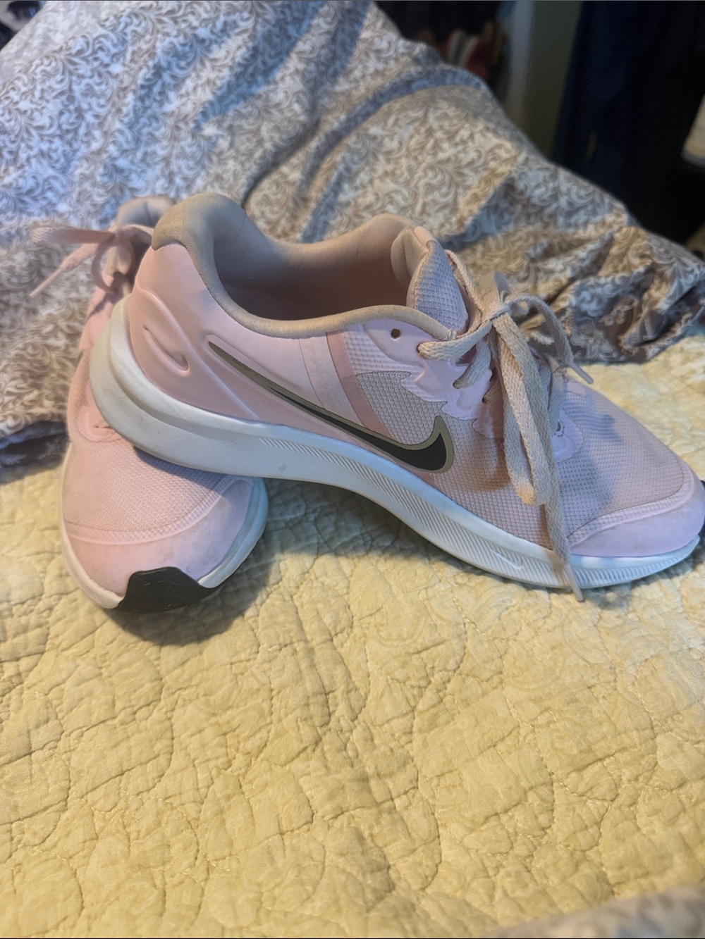Nike Women's Pink Running Sneakers with Silver Swoosh